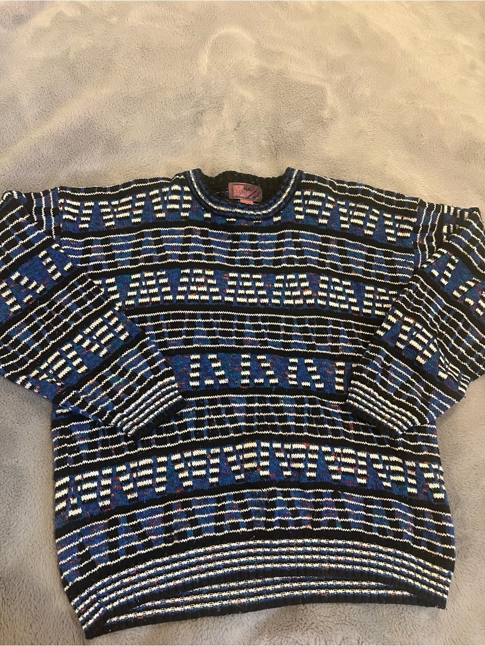 Vintage Concrete Men’s Knit Crewneck Sweater Geometric Black Blue White XL